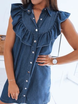 atraktivní modré džínové dámské šaty bez rukávů