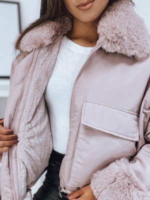 krátká světle růžová dámská zimní bunda