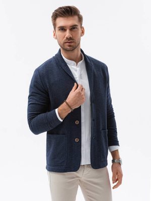 smart casual outfit - klasický modrý kardigan, bílá košile