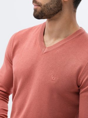 pánský svetr s V-výstřihem v losové barvě