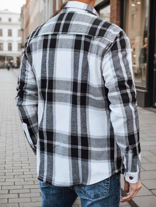 Kostkovaná černobílá flanelová košile s náprsními kapsami