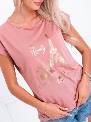 Jedinečné dámské růžové tričko s potiskem Paris SLR042