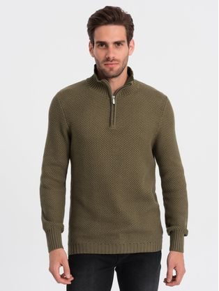 Elegantní pánský svetr v olivové barvě V6 SWZS-0105