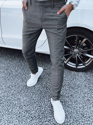 Nevšední grafitové kalhoty s károvaným vzorem