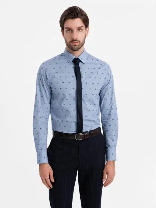 Zajímavá světle modrá košile s trendy vzorem V6 SHCS-0156