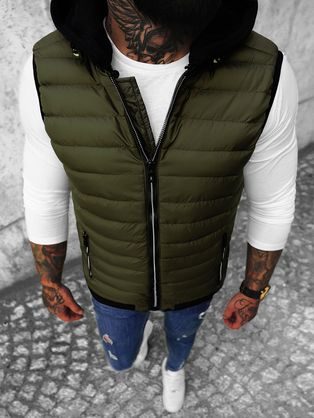 Trendy khaki vesta s kapucí N/7135