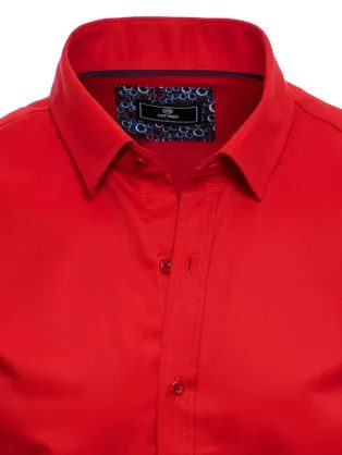 Módní červená jednobarevná košile s krátkým rukávem