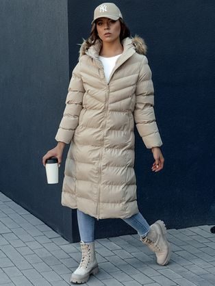 Dámská dlouhá zimní béžová bunda Luxwarm