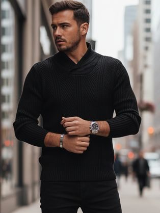 Černý pletený svetr s módními dírami