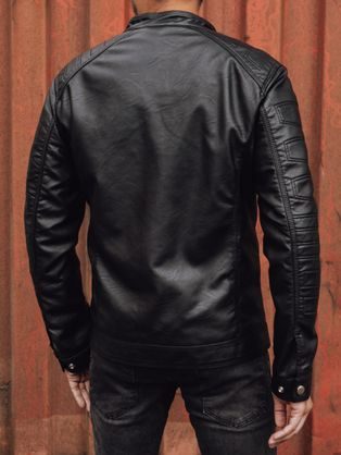 Módní koženková černá pánská bunda
