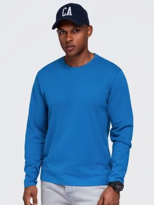 Modré bavlněné tričko Basic s dlouhým rukávem V9 LSBL-0142