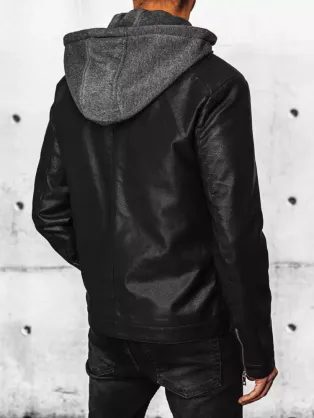 Trendy černá koženková bunda