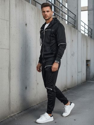 Originální černá tepláková souprava s ozdobnými zipy