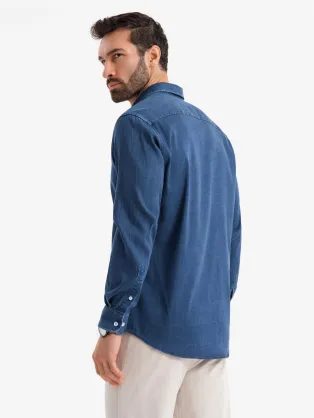Zajímavá tmavě modrá košile s trendy letním vzorem V5 SHCS-0156