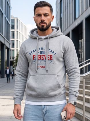 Šedá mikina s kapucí ve sportovním stylu