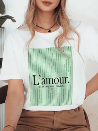 Dámské bílé tričko laděné do zelena Lamour