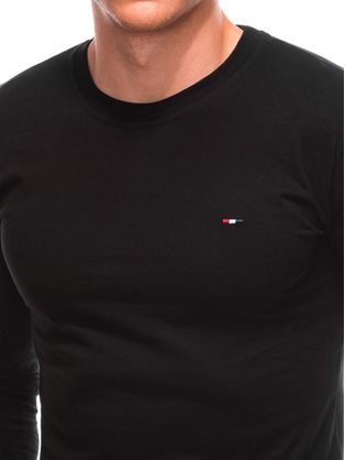 Černé bavlněné tričko s dlouhým rukávem s drobnou nášivkou L164