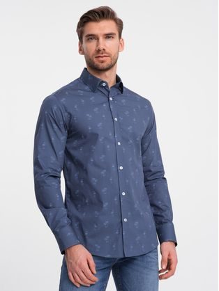 Zajímavá tmavě modrá košile s trendy letním vzorem V5 SHCS-0156