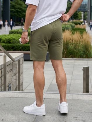 Pánské khaki teplákové šortky Basic