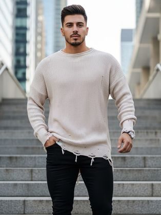 Stylový prodloužený svetr v béžové barvě