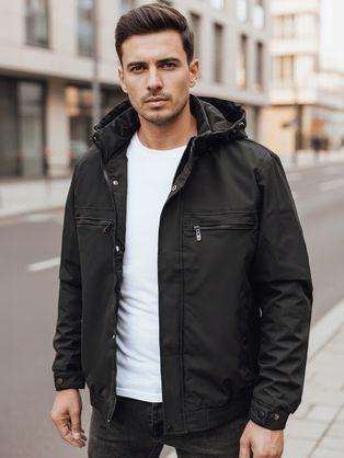 Pánská přechodná černá bunda s kapucí