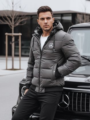 Trendy zimní bunda s kapucí v šedém provedení