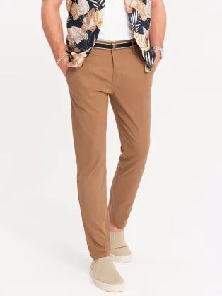 Hnědé chinos kalhoty s ozdobným pasemV4 PACP-0118