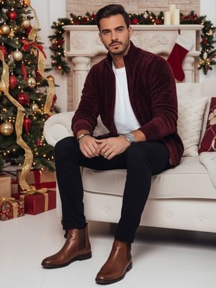 Pánský vínový svetr na zip