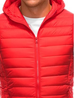 Prošívaná červená vesta s kapucí V61
