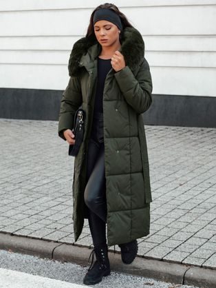 Dámská dlouhá zelená prošívaná bunda Glamwarm