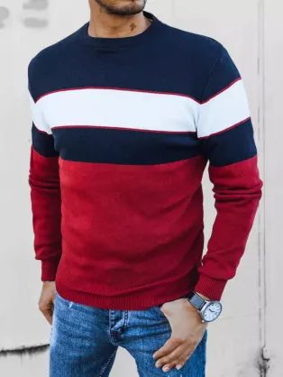 Bordó svetr s kontrastními pruhy