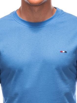 Nebesky modré bavlněné tričko s dlouhým rukávem s drobnou nášivkou L164