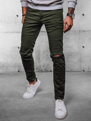 Trendové děravé zelené pánské džíny