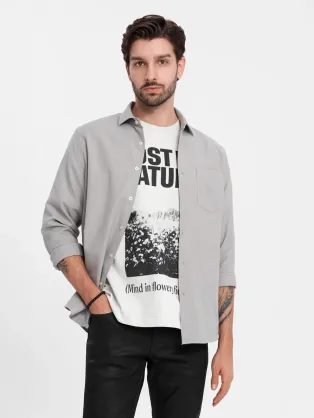 Ležérní šedá košile s kapsou V1 SHCS-0148