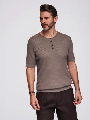 Popelavé pánské tričko z úpletu s knoflíčky V4 TSCT-0254