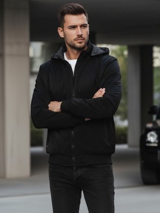 Pánská černá oboustranná bunda s kapucí