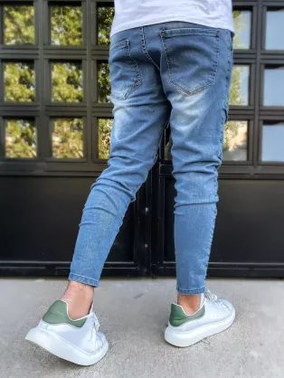 Trendové nebesky modré kapsáčové džíny