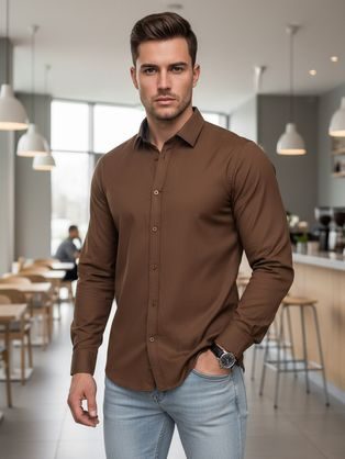 Pánská hnědá košile slim fit