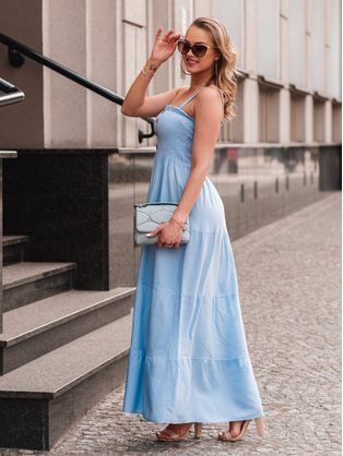 Dámské trendové maxi šaty ve světle modré barvě DLR052