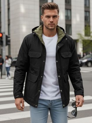 Přechodná černá bunda ve stylovém designu