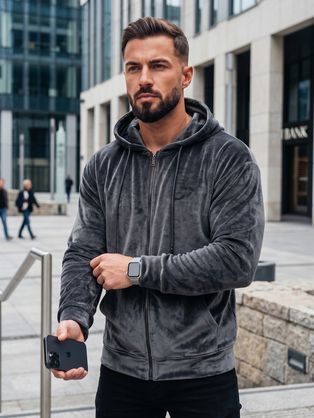 Šedá velurová mikina na zip