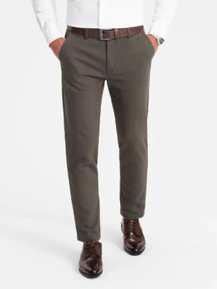 Pánské khaki klasické chinos kalhoty s jemnou texturou V2 PACP-0188