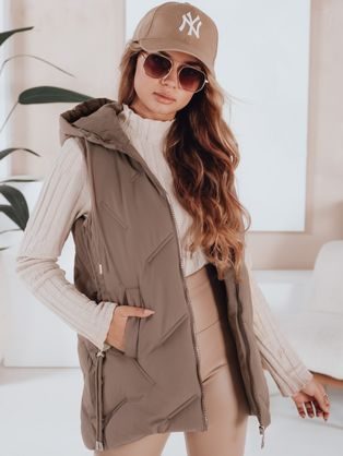 Módní béžová dámská prošívaná vesta