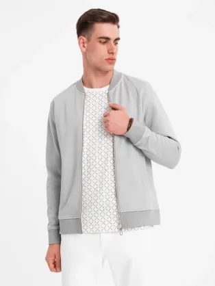 Elegantní šedá pánská mikina bez kapuce v4 om-sszp-0238