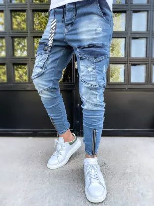 Trendové nebesky modré kapsáčové džíny