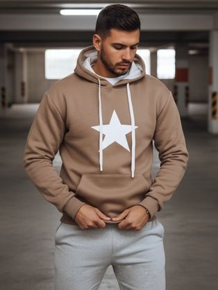 Hnědá pánská mikina s potiskem a kapucí