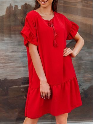 Dámské jednoduché šaty v červené barvě DLR011