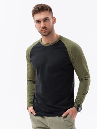 Originální dvojbarevné černo-olivové bavlněné tričko s dlouhým rukávem L155/V3