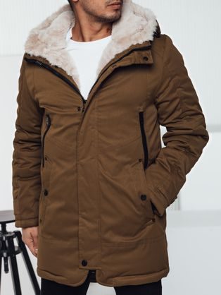 Béžová pánská zimní parka s kožešinou