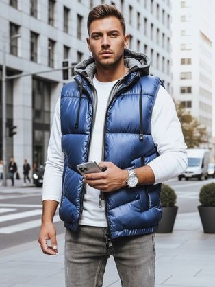 Teplá prošívaná vesta v modré barvě